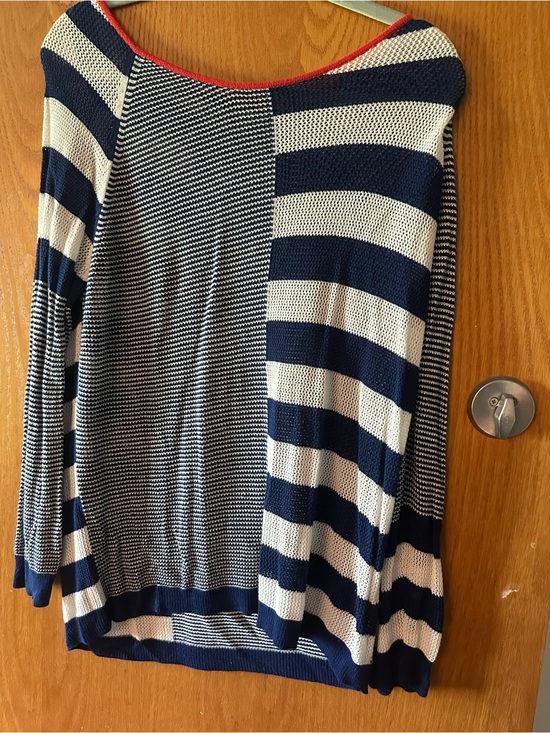 Fever Tops - Fever Navy and White Striped Knit Top with Red Trim